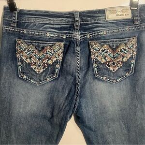 Grace in LA Jeans Womens 33 Light wash Denim Bootcut Aztec Embroidered Western